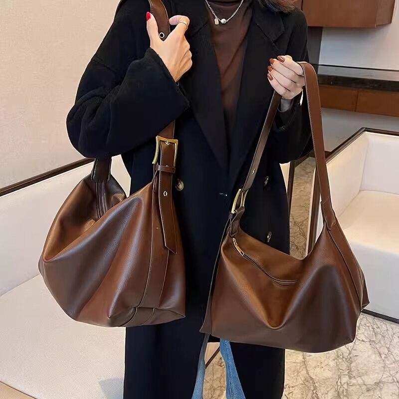 Túi Tote Nữ Dung Tích Lớn Thường Ngày Túi Đeo Chéo Đi Làm Túi Da PU Túi Tote Dây Đơn Màu Trơn Túi Đeo Vai Thường Ngày