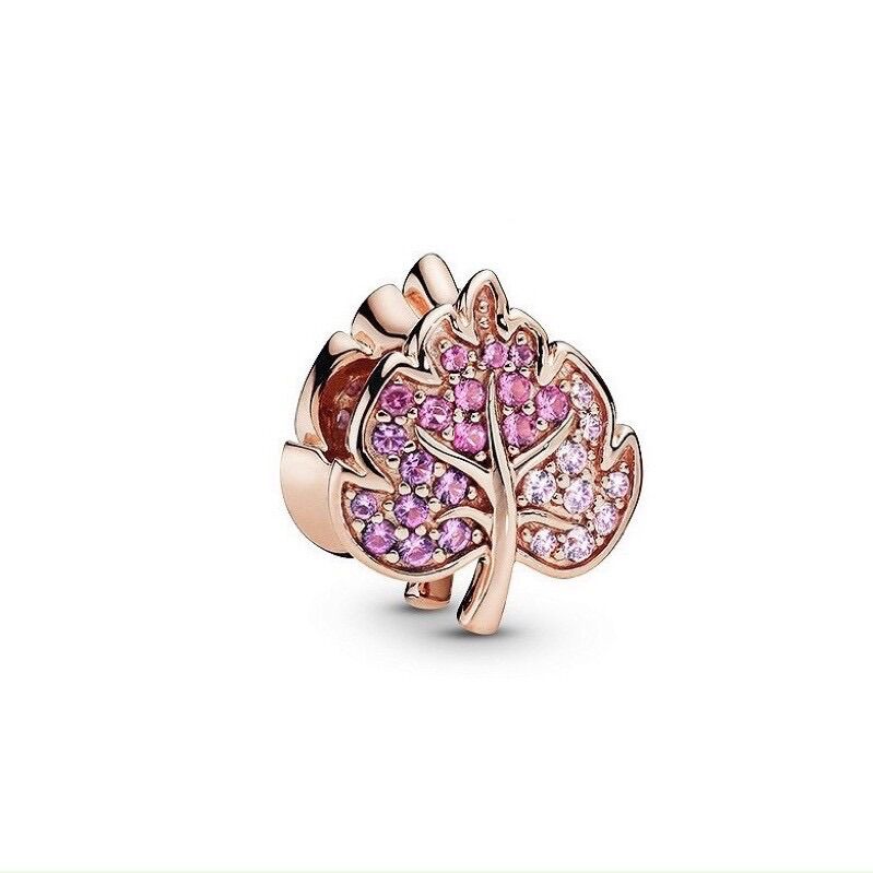 CHARM PAN ALE CHIẾC LÁ ĐÍNH ĐÁ HỒNG BẠC S925
