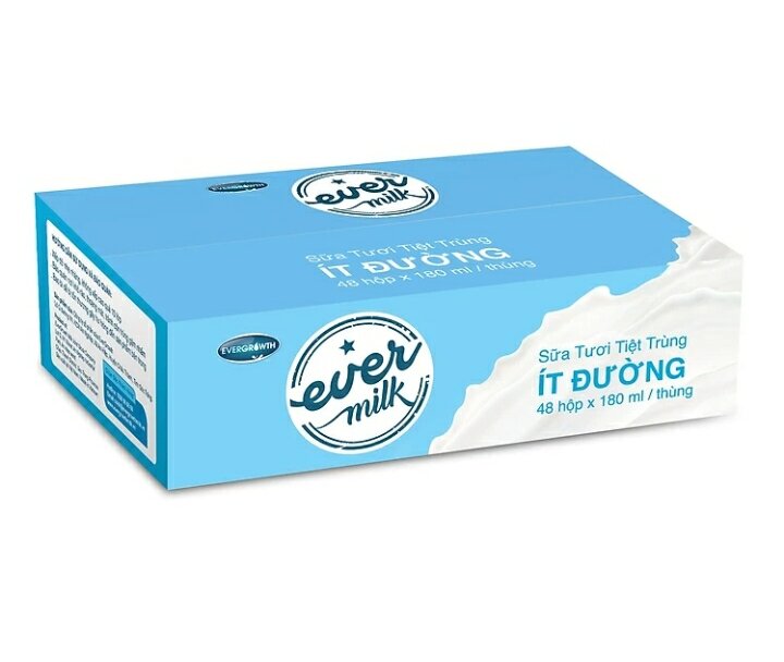 Sữa tươi tiệt trùng có đường Evermilk 100% sữa tươi thùng 48 hộp x 180ml