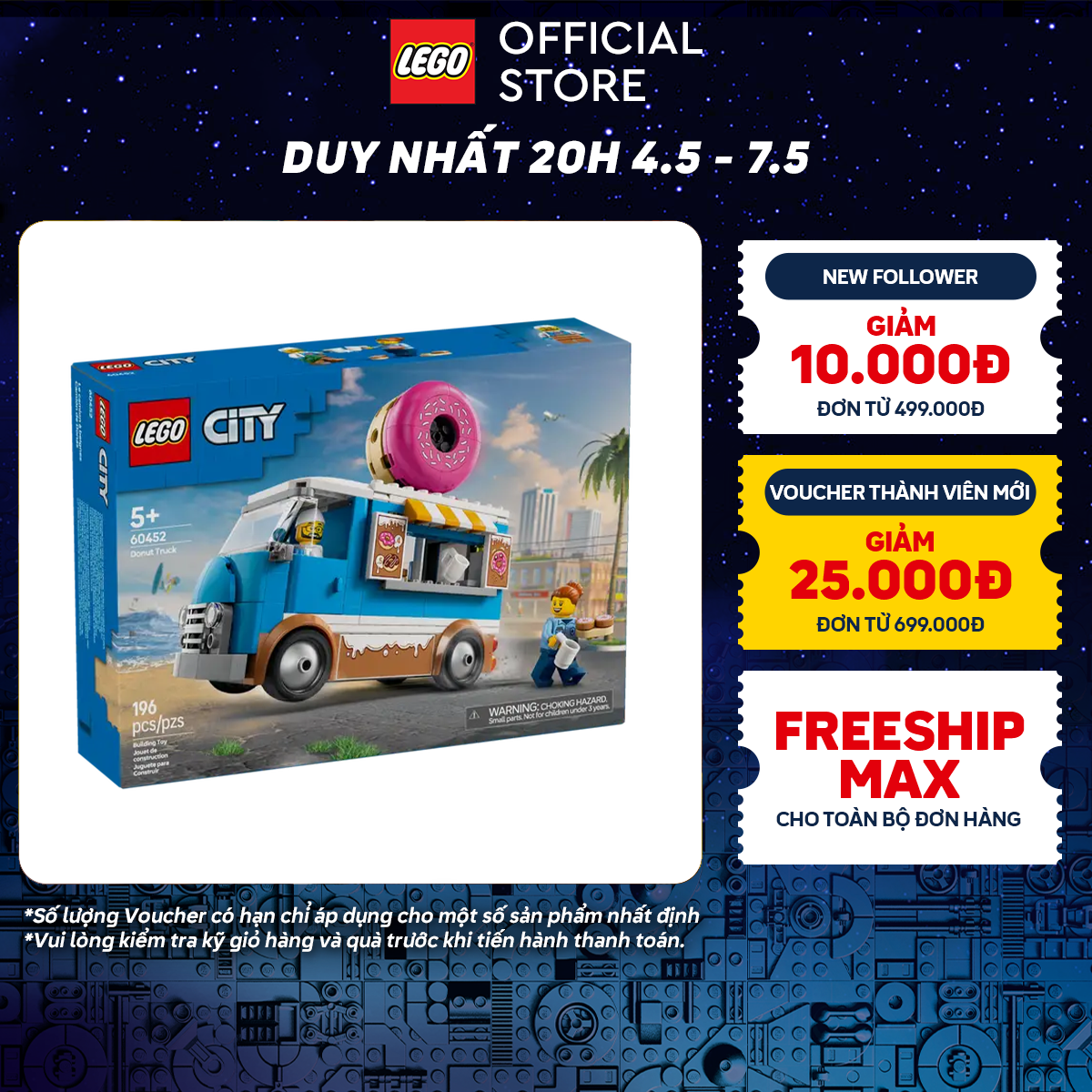 LEGO CITY 60452 Đồ Chơi Lắp Ráp Xe Bánh Donut Di Động(196 chi tiết)