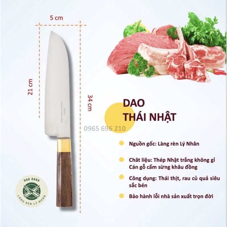 Dao chuyên thái thép Nhật trắng không gỉ - Cán gỗ cẩm khâu sừng