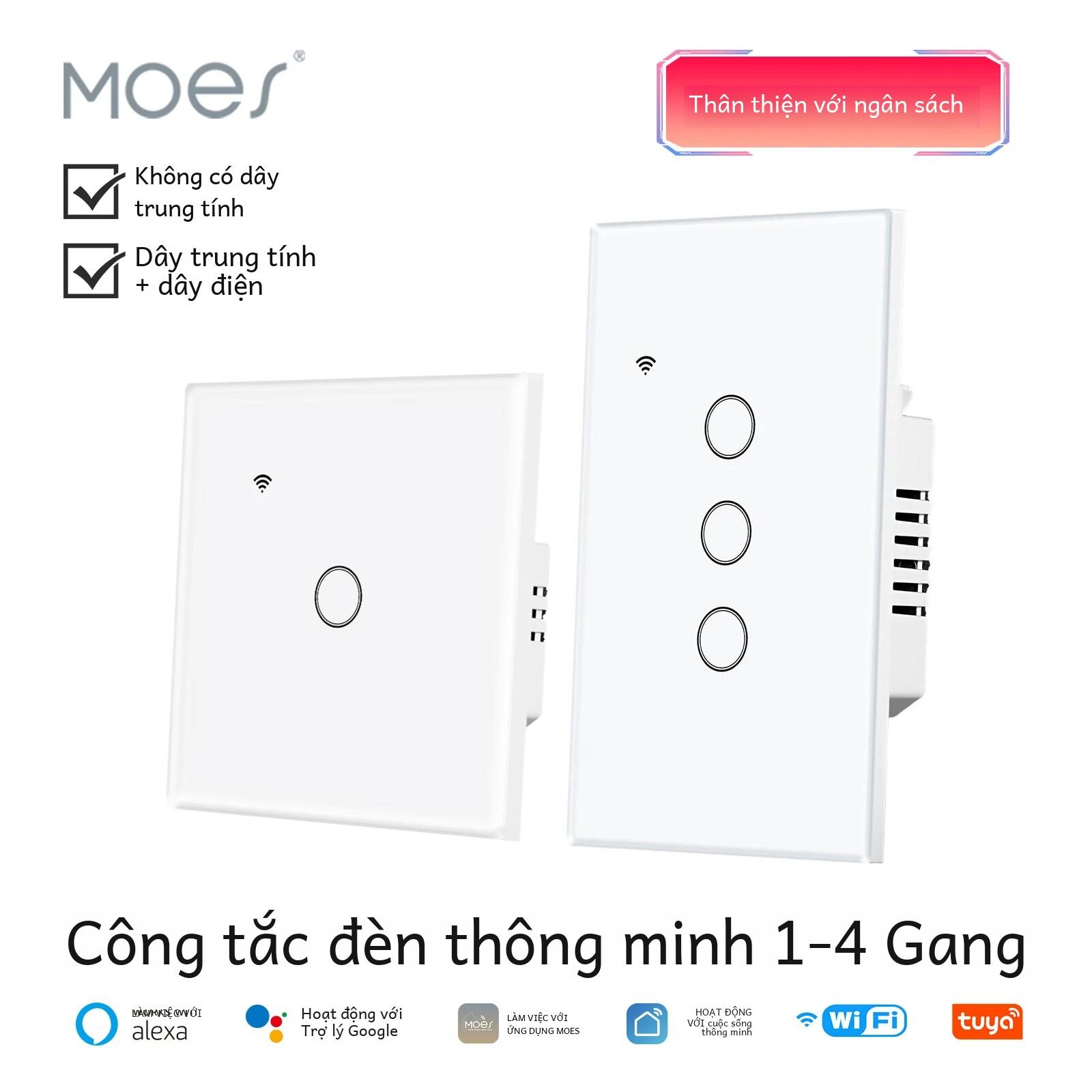 Tuya Wifi Công Tắc Đèn Thông Minh Kính Điều Khiển Cảm Ứng Chống Cháy Không Dây Trung Tính Điều Khiển Từ Xa Tương Thích Với Alexa Google Home