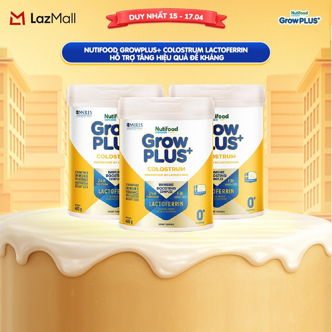 Combo 3 Sữa bột Nutifood Sweden GrowPLUS+ Colostrum Lactoferrin 0+ 400g