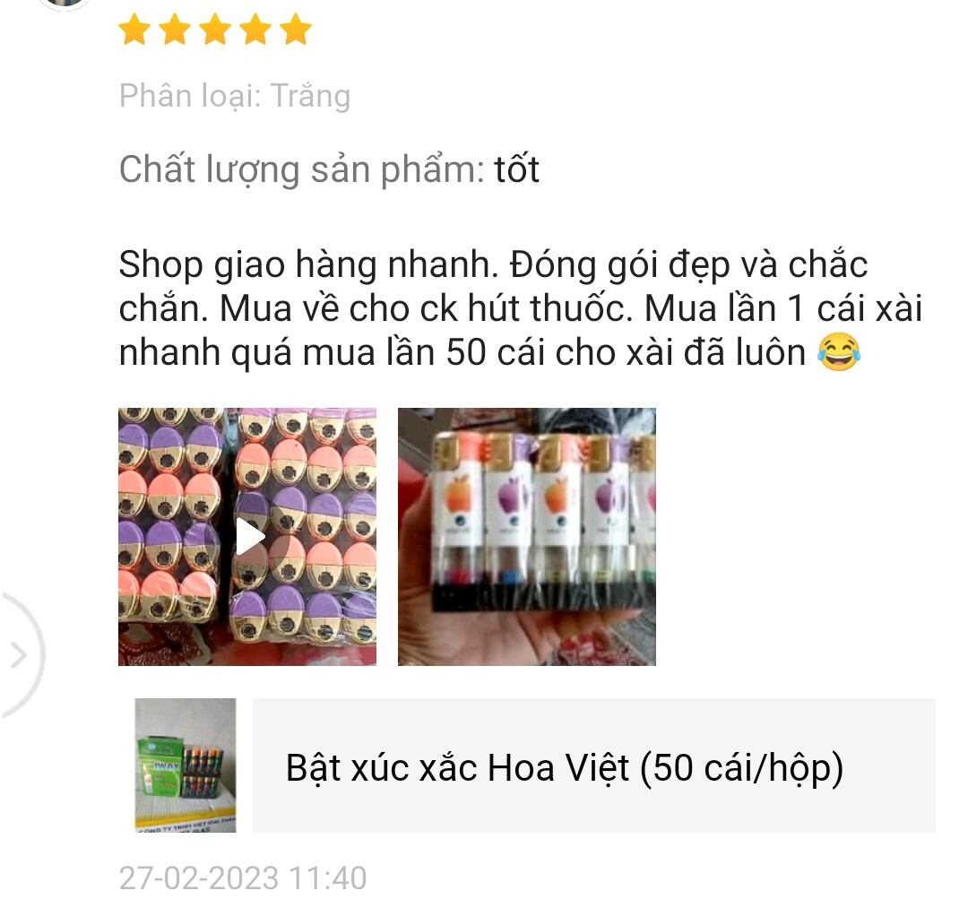 Bật lửa_quẹt ga xúc xắc chống gió Hoa Việt (50 cái/ hộp)