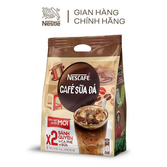 Cafe sữa đá Nescafe công thức mới x2 sánh quyện Bịch 25 gói - 24g/gói
