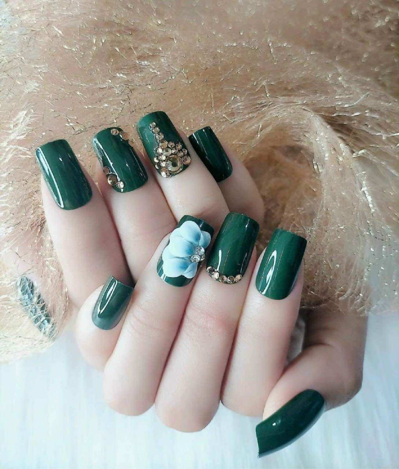 Móng giả đính đá nails box màu xanh bơ Tặng keo và dũa móng