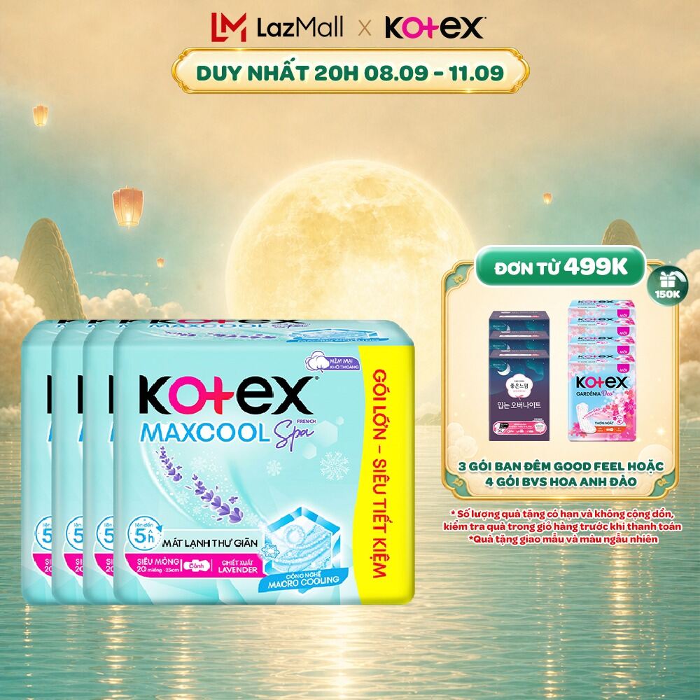 [Bao Bì Thay Đổi Theo Từng Đợt Nhập Hàng] Combo 4/Combo 8 gói băng vệ sinh Kotex Maxcool French Spa Siêu mỏng cánh 23cm (20M/gói)