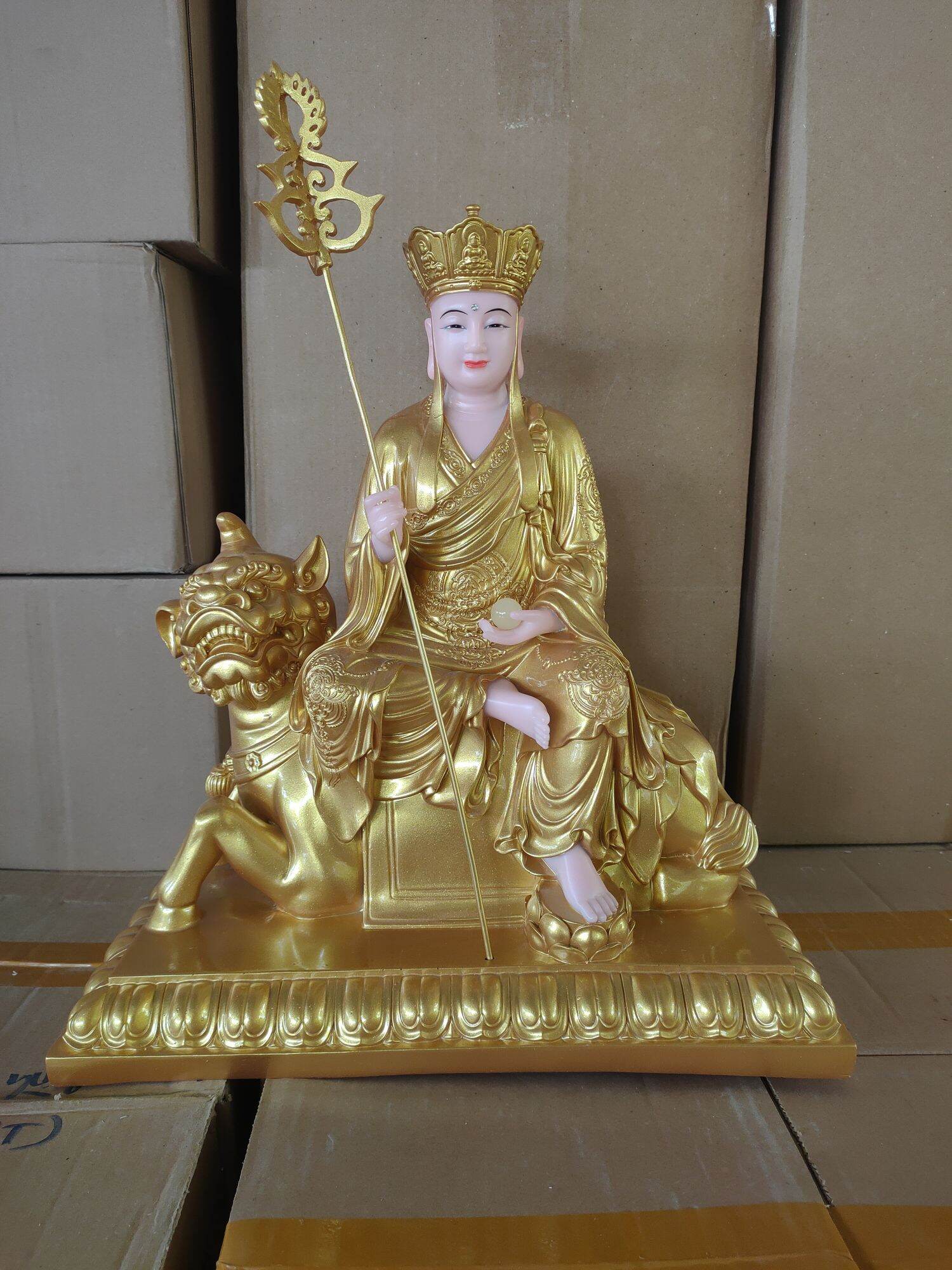 Tượng Địa Tạng cưỡi Đề Thính cao 40cm