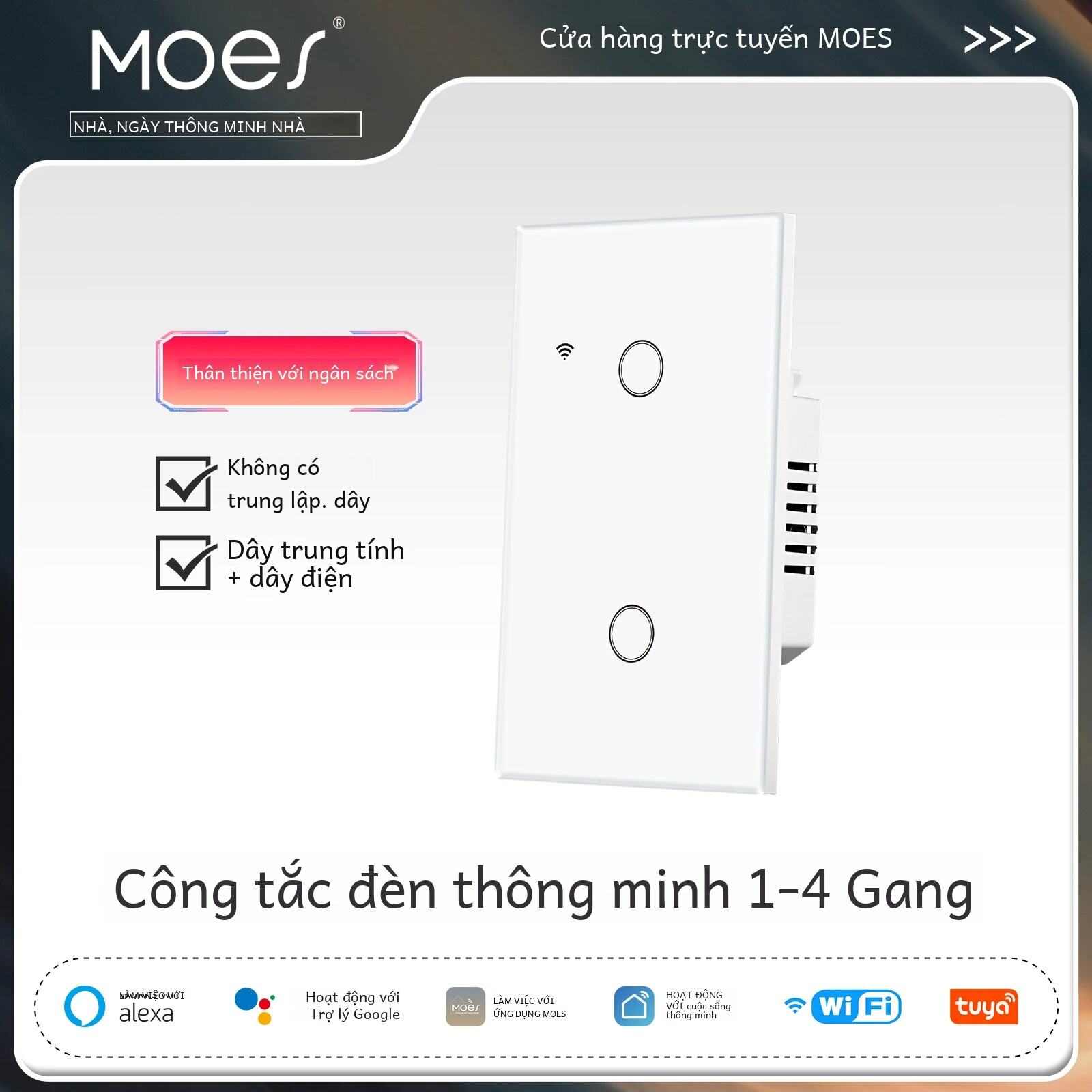 Tuya Wifi Công Tắc Đèn Thông Minh Điều Khiển Cảm Ứng Chống Cháy Không Dây Trung Tính Điều Khiển Từ Xa Tương Thích Với Alexa Google Home Cho Chiếu Sáng Gia Đình