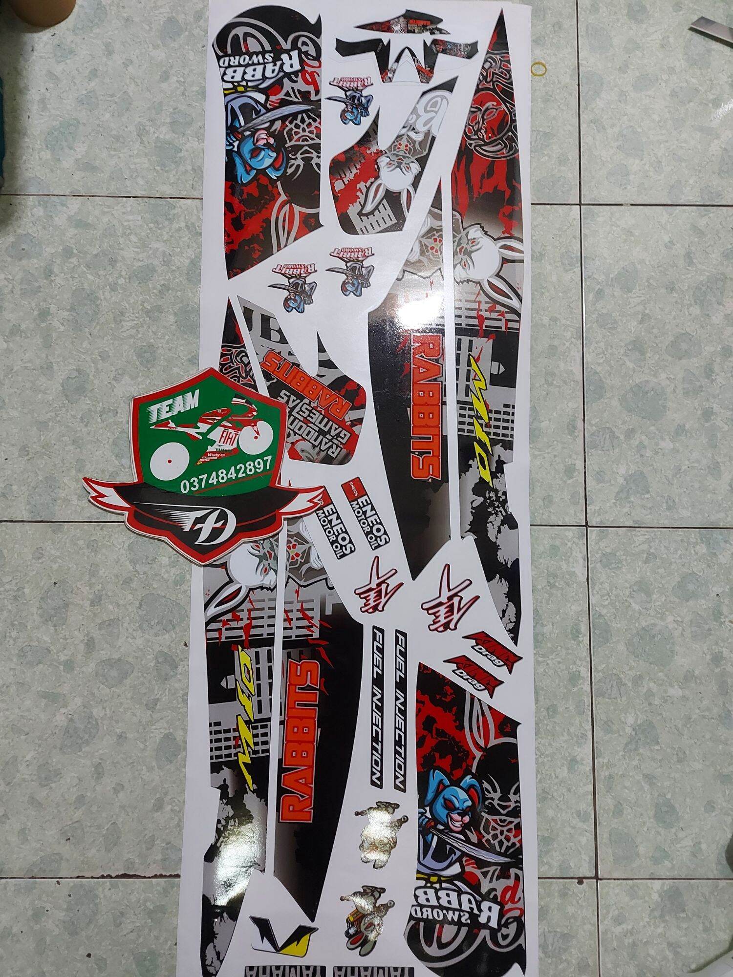 Tem xe mio Utimo tem thõ rabit cao cấp dán được các màu xe