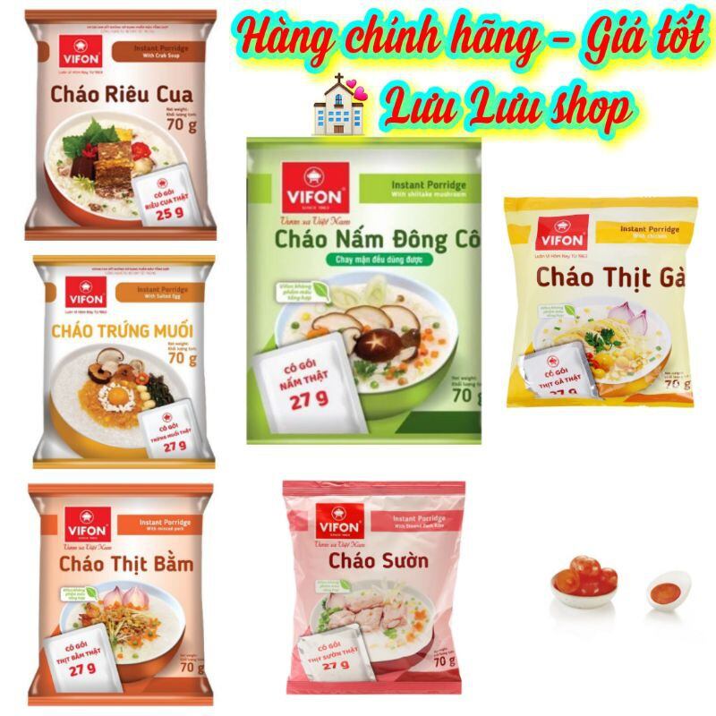 Cháo Vifon có gói thịt bò/ bằm / sườn/ gà / trứng muối/ nấm đông cô thật gói lớn 70gr