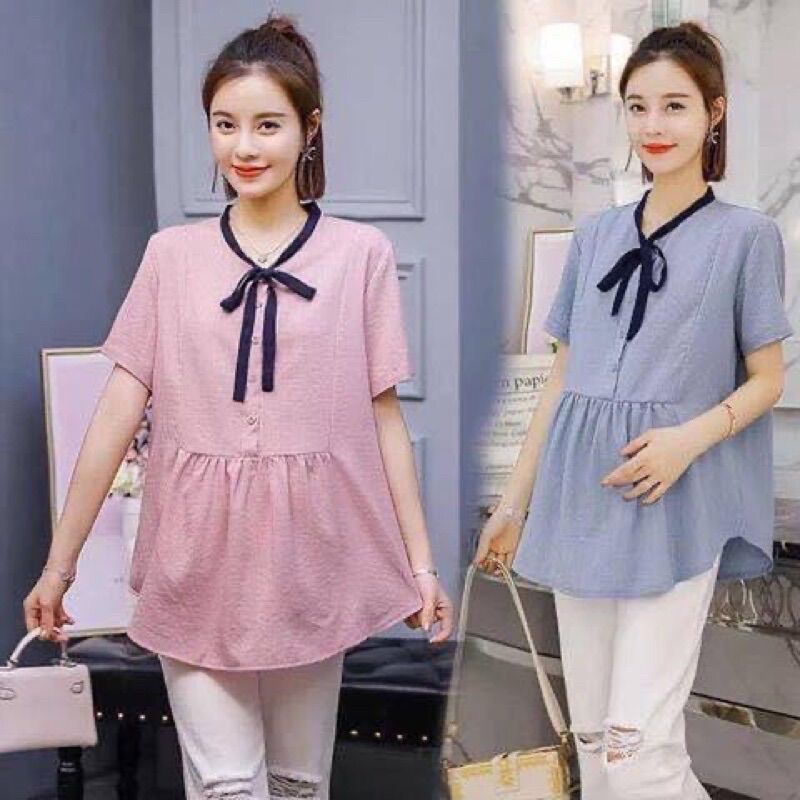 Áo bầu công sở mùa hè nơ trẻ trung