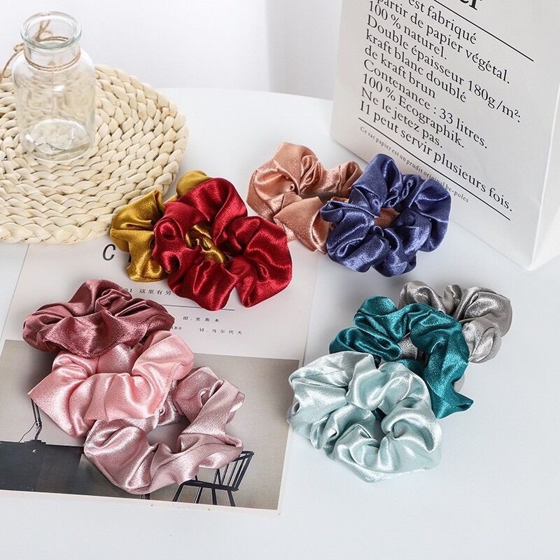 Dây buộc tóc scrunchies lụa xinh xắn nhiều màu