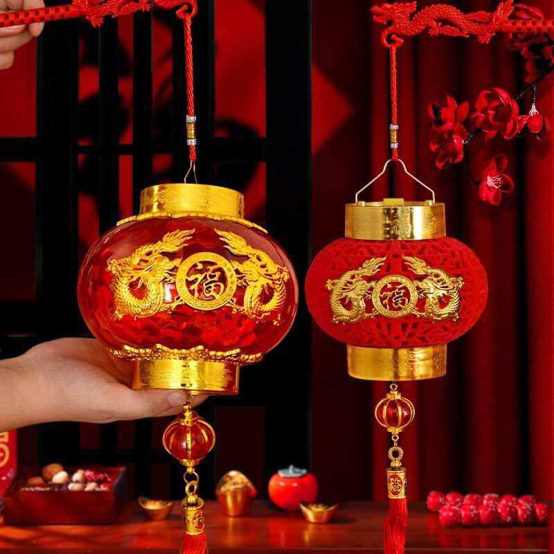 Lồng đèn đỏ tròn treo trang trí Tết có đèn DT