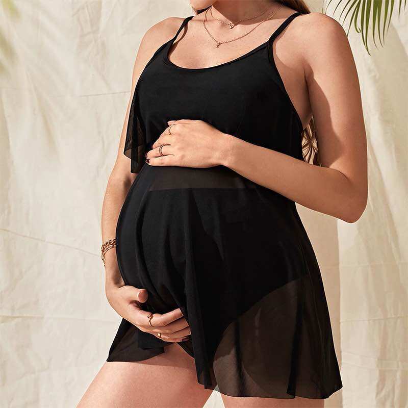 Bikini bầu - Đồ bơi 2 mảnh cho mẹ bầu siêu sang chảnh chất đẹp màu đen phối lưới kín đáo