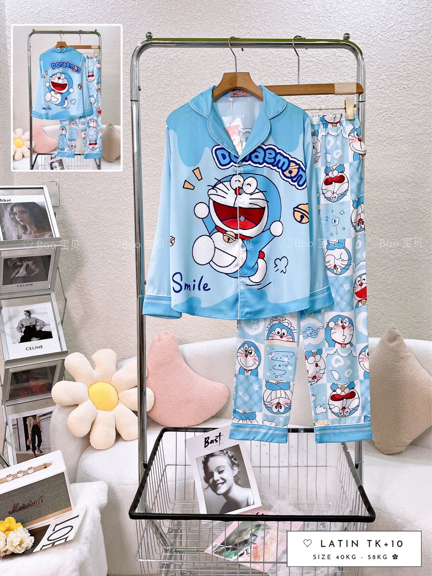 Pyjama Lụa Latin Thiết Kế Cao Cấp Booboo Doreamon