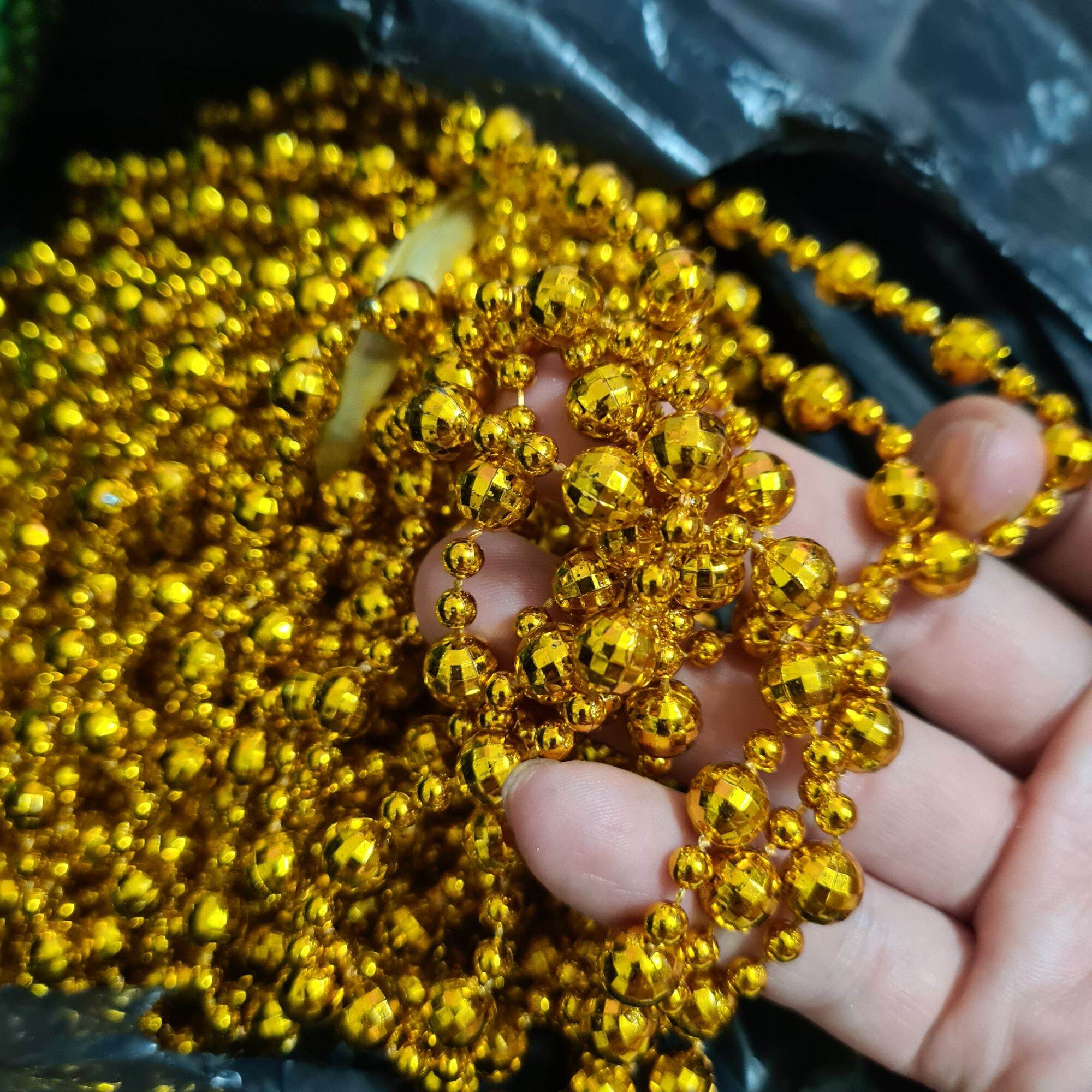 1 met dây chuỗi hạt vàng làm trang trí noel oản tài lộc ,tháp tỏi, handmade