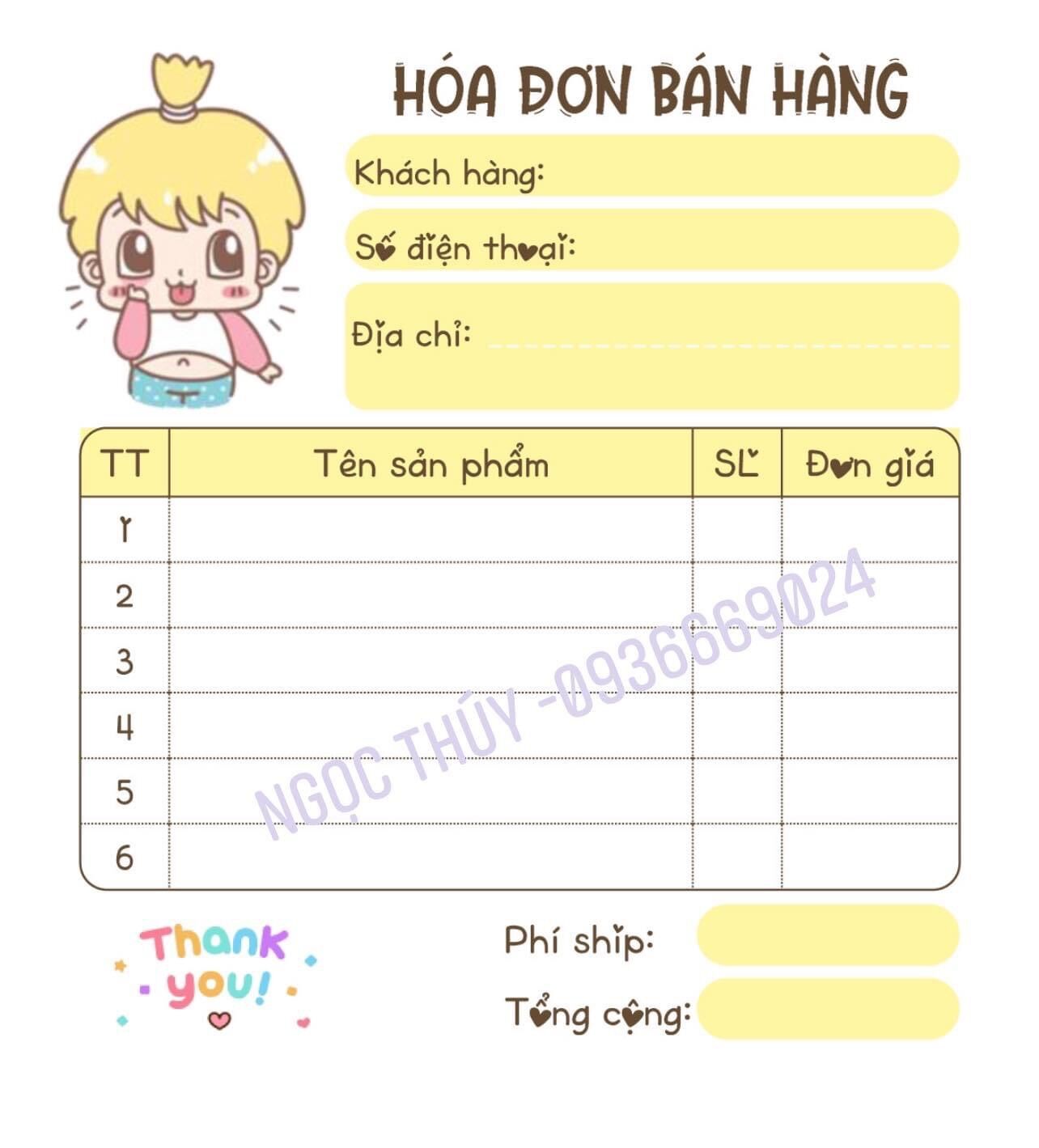 BILL HOÁ ĐƠN MINI ( 1 CUỐN - 2 LIÊN)