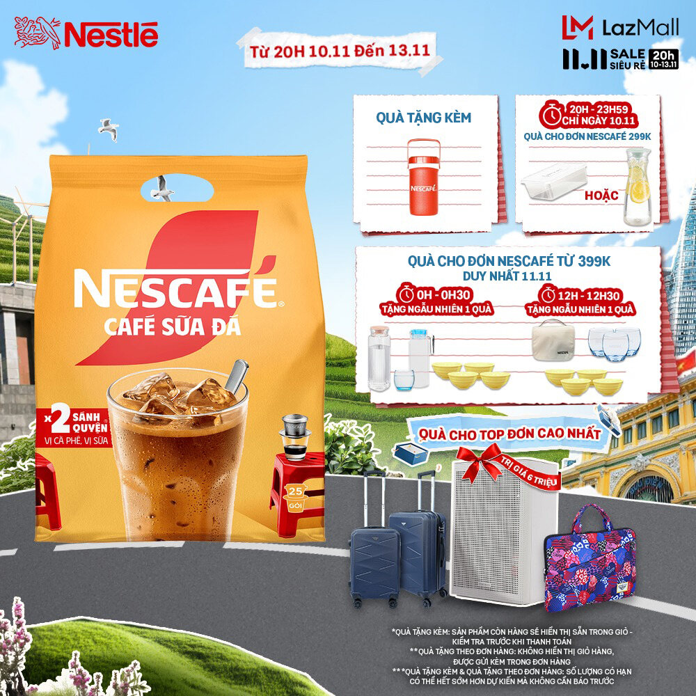 [QUÀ TẶNG THÁNG 11 - Mua 1 tặng 1 Ca đá giữ nhiệt 1.5L NESCAFE] Cà phê sữa NESCAFÉ Cà Phê Sữa Đá (Bịch 25 gói x 24 g)