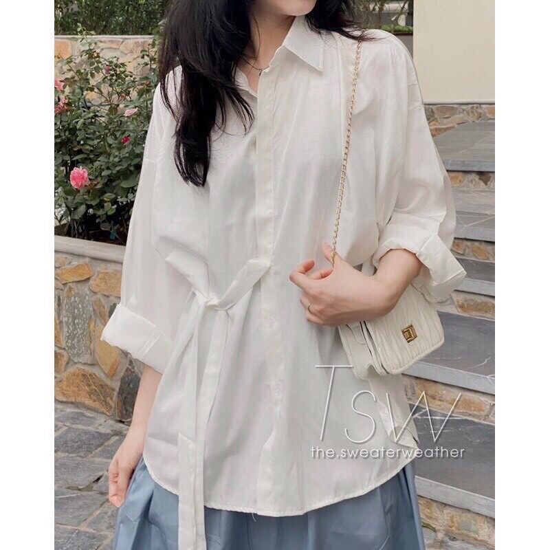 Sơ mi buộc lệch eo