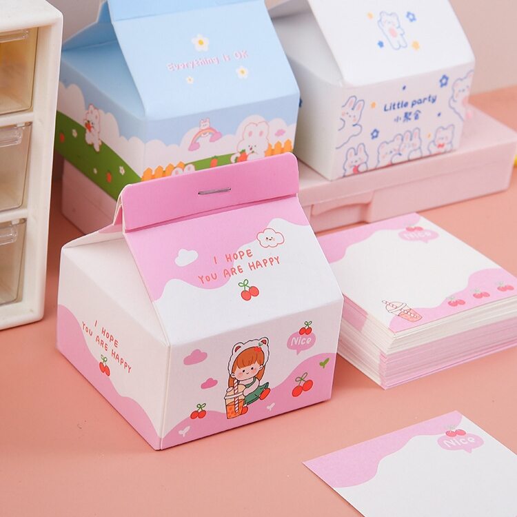 Set 200 giấy note giấy ghi chú hình hộp sữa dễ thương