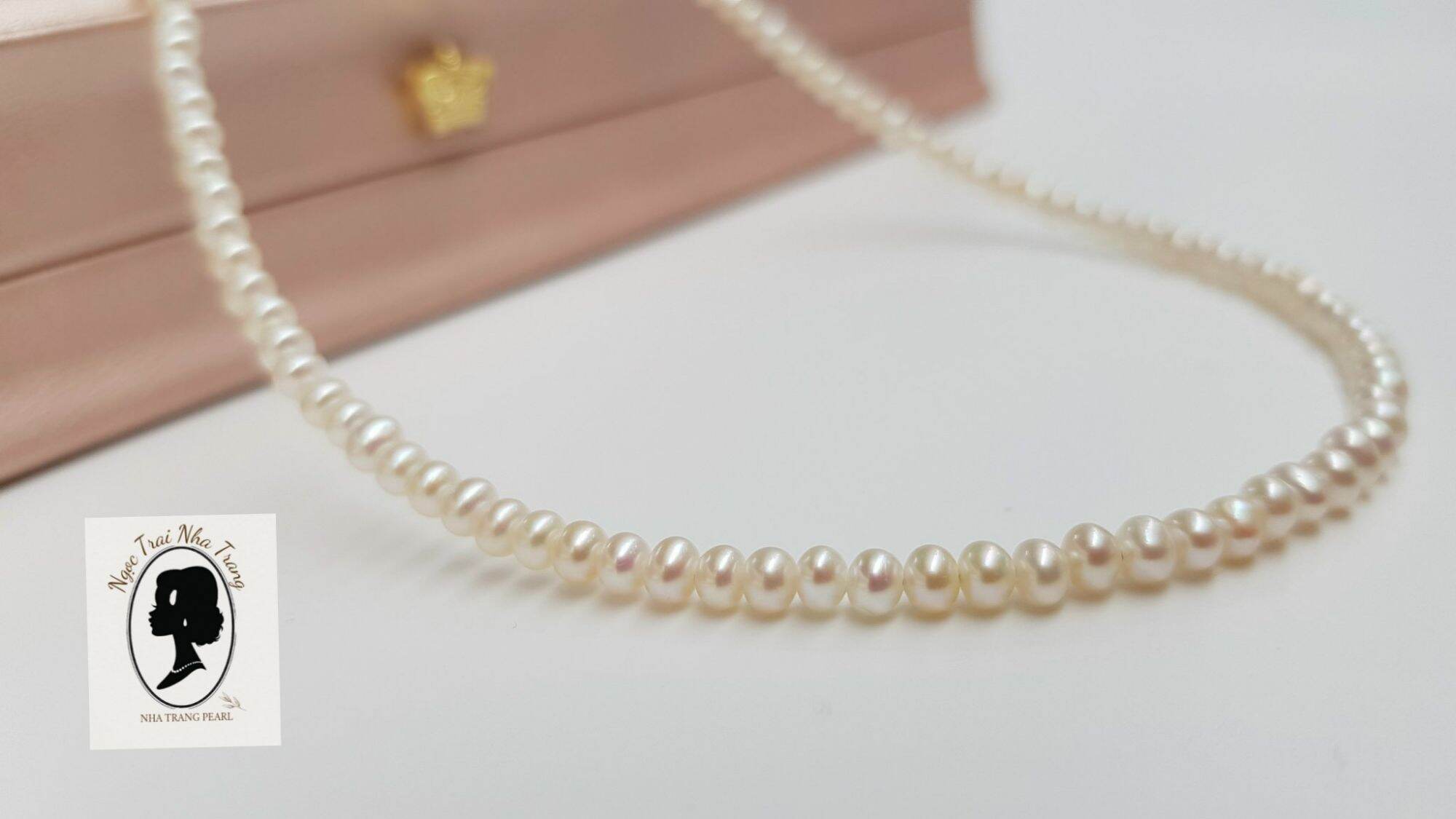 Chuỗi Ngọc Trai thật size 3 - 3.5ly  37cm, khóa bạc ý