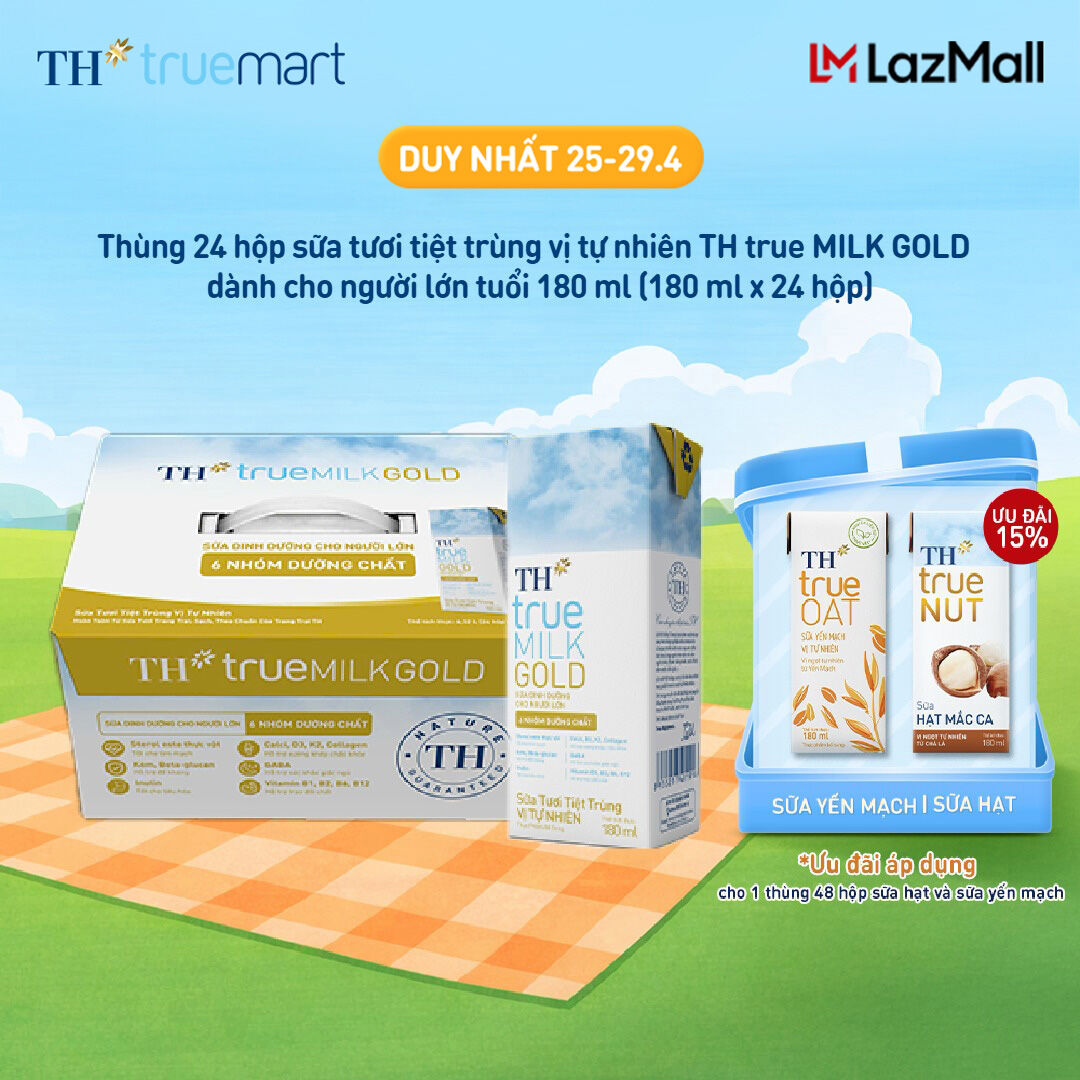 Thùng 24 hộp sữa tươi tiệt trùng vị tự nhiên TH true MILK GOLD dành cho người lớn tuổi 180 ml (180 ml x 24)