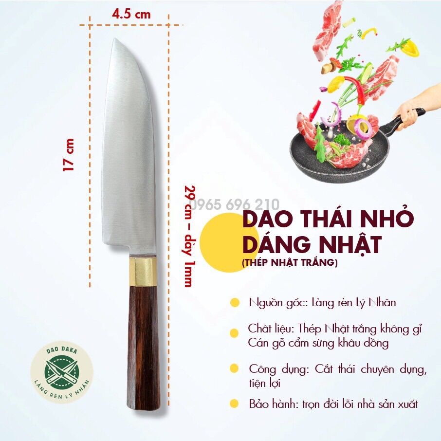 Dao thái nhỏ thép Nhật trắng không gỉ - Cán gỗ cẩm sừng khâu đồng