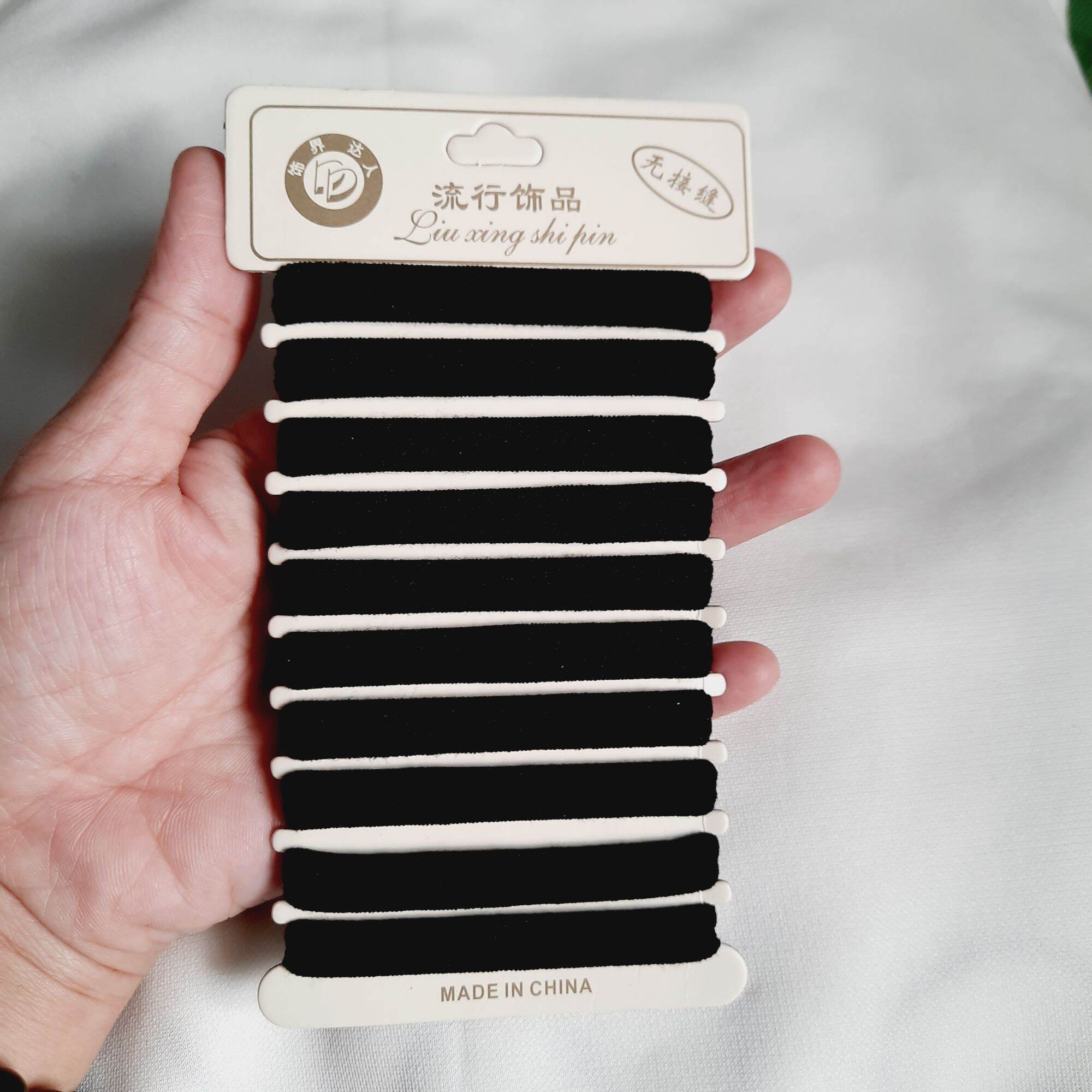Vỉ 10 dây cột tóc đen trơn người lớn (bản nhỏ 1cm×5cm)
