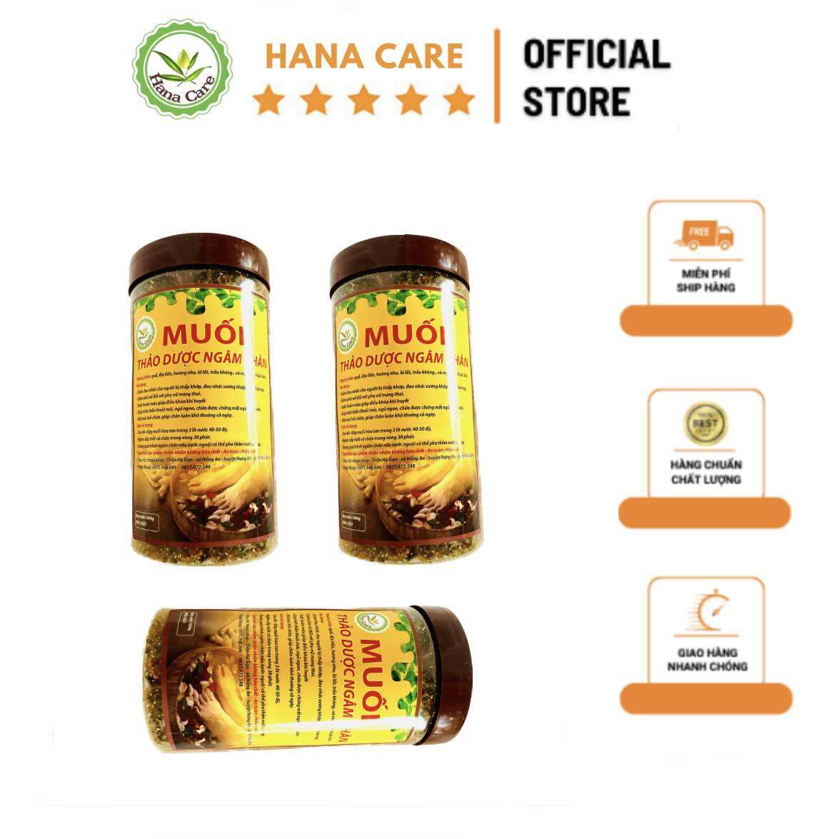 Combo 3 hũ muối ngâm chân thảo dược Hana Care khử mùi hôi chân thư giãn spa 1000G