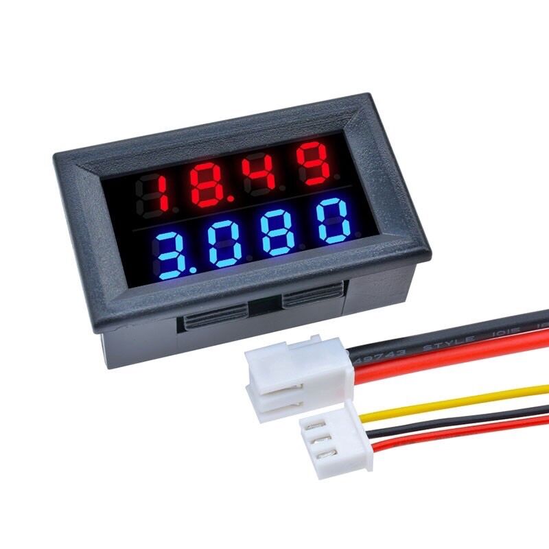 Vôn kế ampe kế kỹ thuật số đèn led 4 số kép màu đỏ xanh lam dc 0-100v 10a 50a 100a 4 chữ số