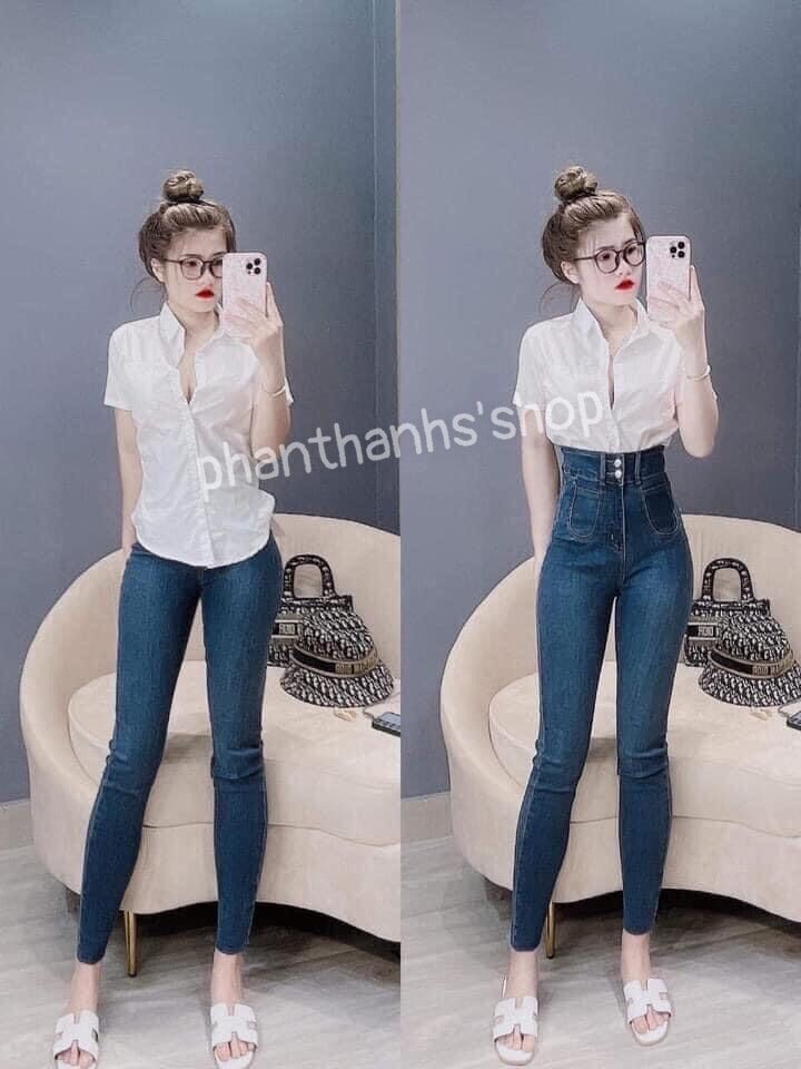 quần jean nữ lưng cao 2 túi nổi