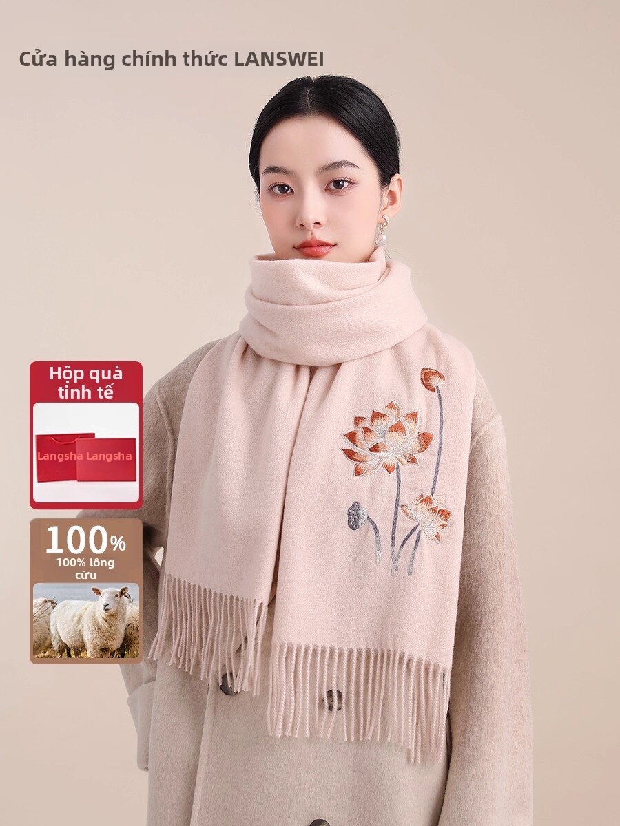 LANSWE | Warm Embroidery Wool Scarf 100% Pure Giá  909,000 Đồng*Miễn phí vận chuyển