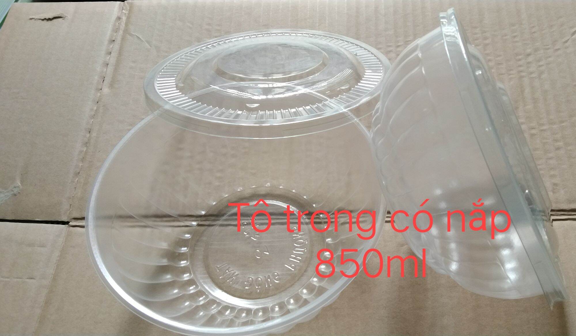 Lốc 50 Tô nhựa trong có kèm nắp 850ml