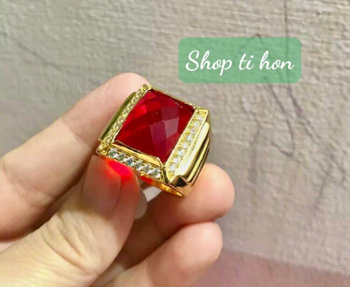 Nhẫn nam mạ vàng 18k đính đá đỏ cực đẹp