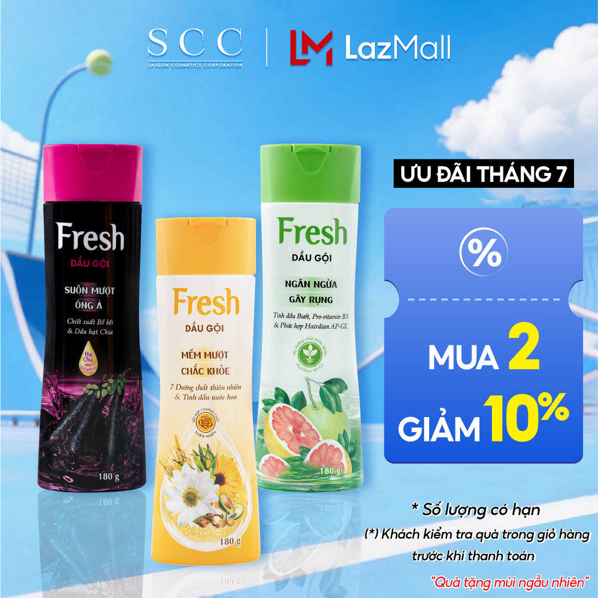 Dầu gội Fresh 180gram - Bưởi - Bồ Kết - 7 Dưỡng Chất - Chính hãng
