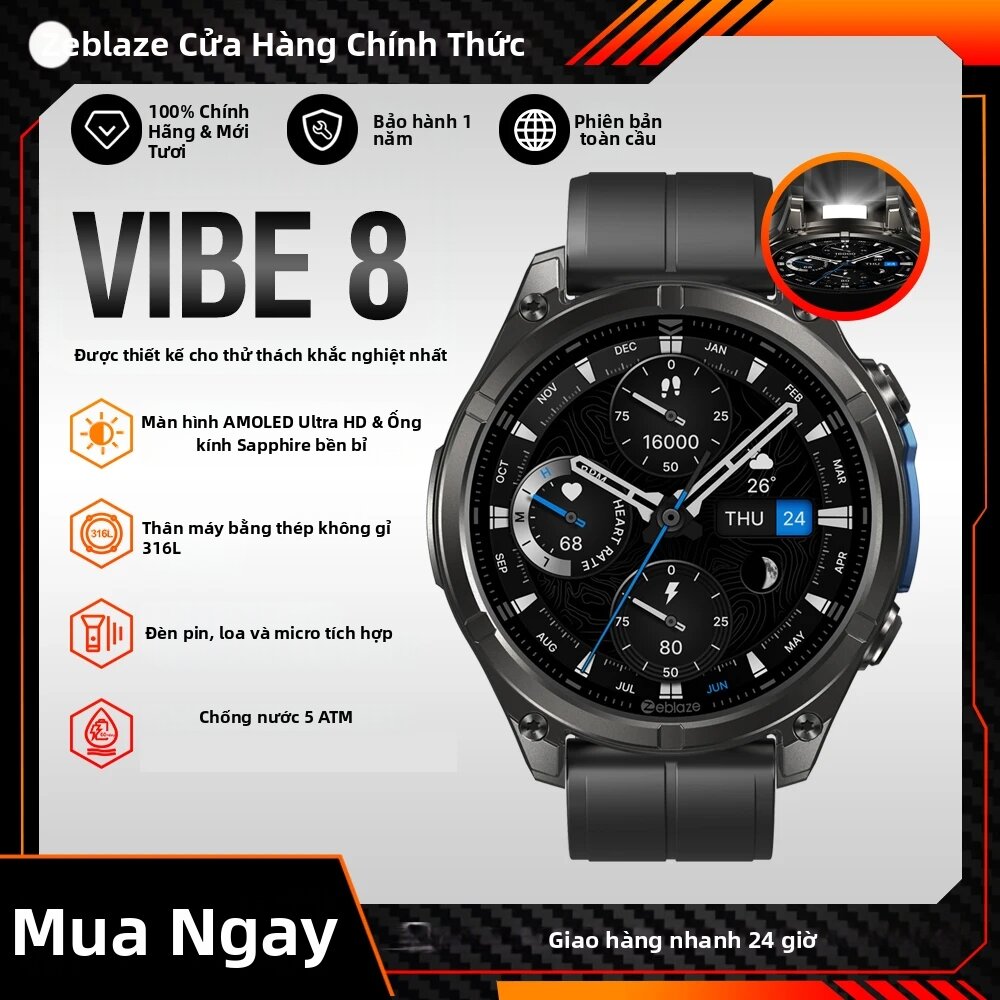 Đồng Hồ Thông Minh Zeblaze VIBE 8 Với Màn Hình AMOLED 1.43 Inch, Hỗ Trợ Gọi Thoại, Theo Dõi Nhịp Tim & Huyết Áp, Tích Hợp Đèn Pin, Dành Cho Người Lớn Nam Nữ.