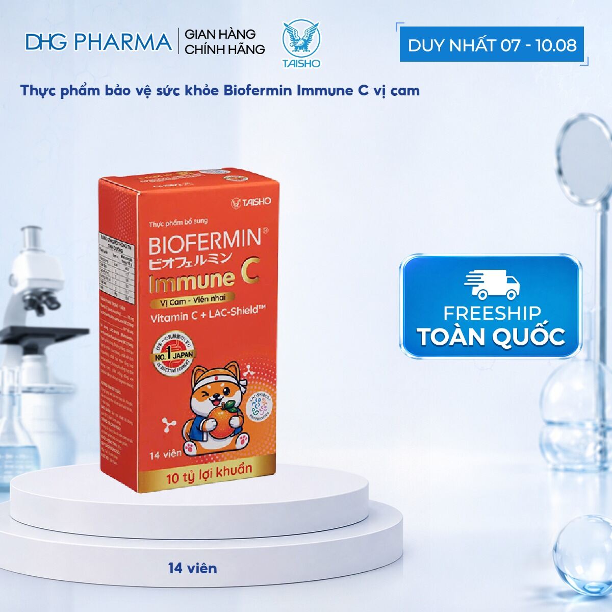 Thực phẩm bổ sung Biofermin Immune C vị cam - Hộp 14 viên