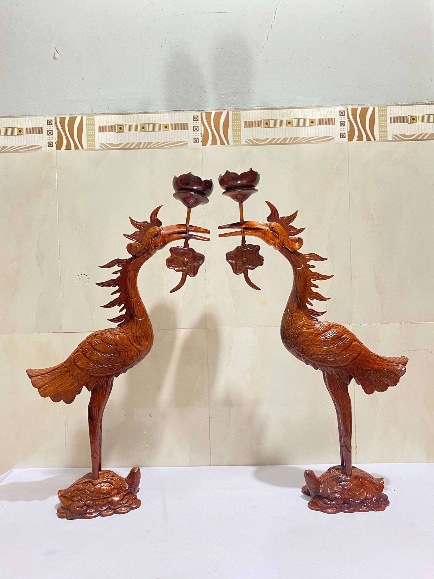 Cặp hạc thờ bằng gỗ hương cao 50cm