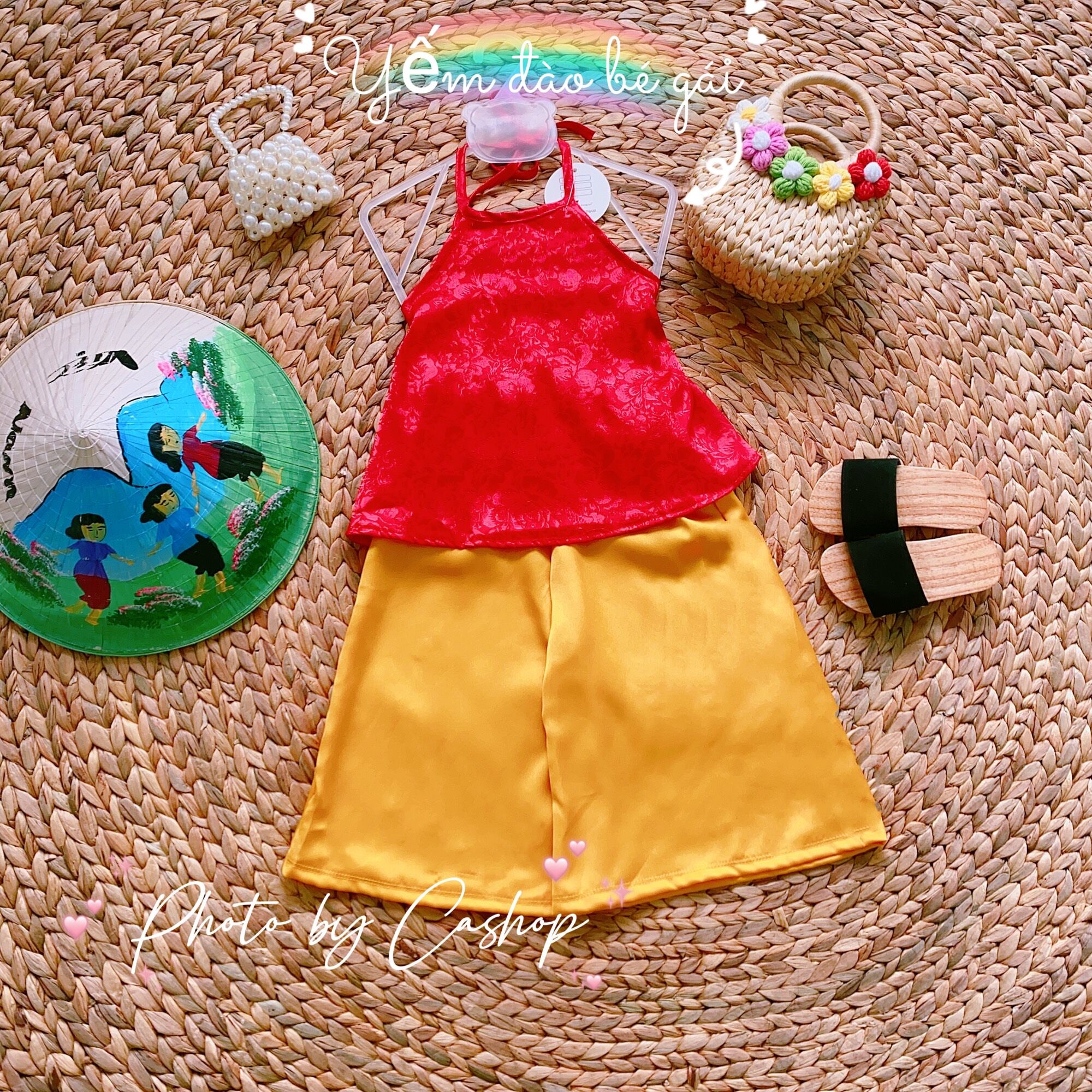 Set áo yếm đào + quần lụa YD2 ống rộng cho bé gái