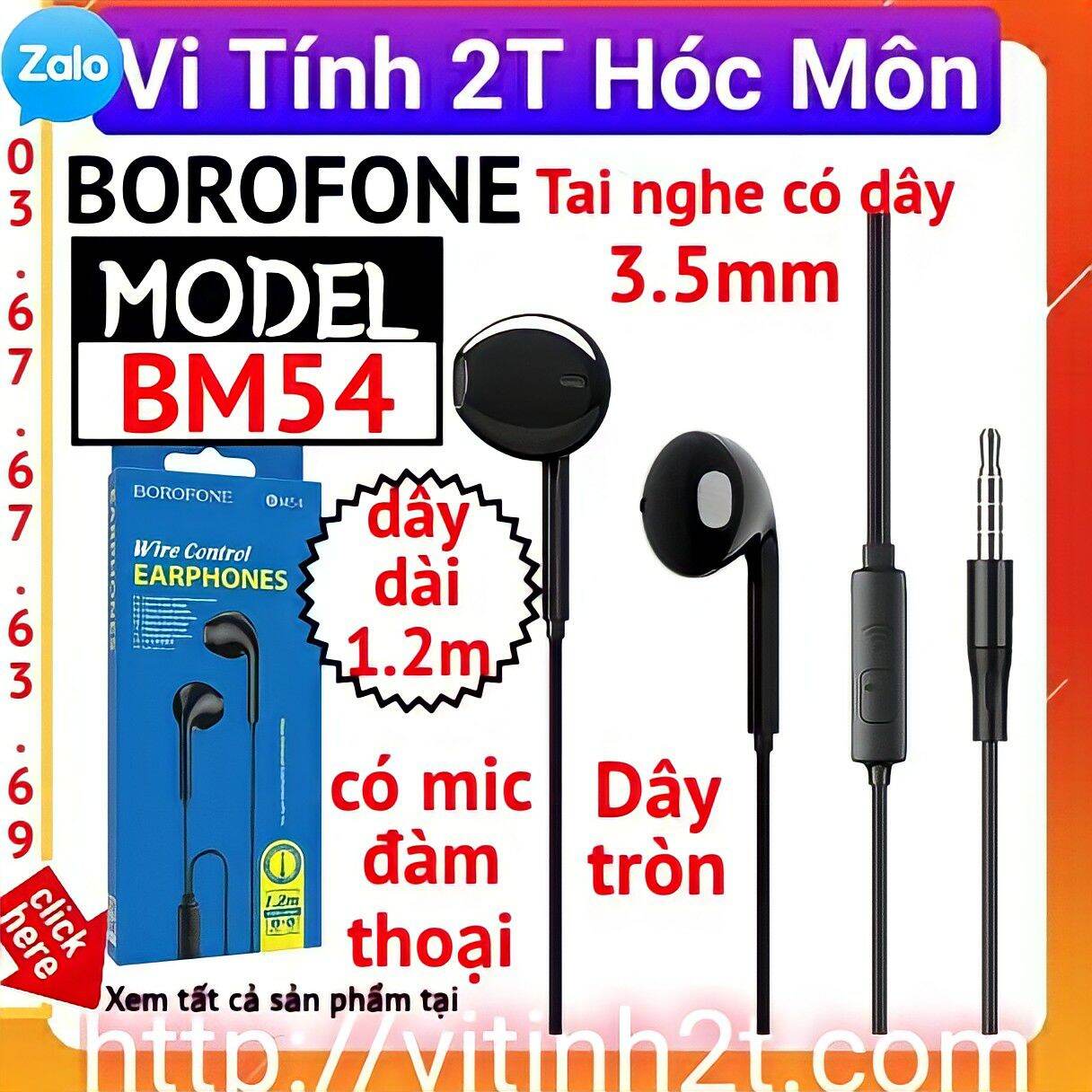 Tai nghe dây borofone bm61 có mic jack cắm 3.5mm - chính hãng