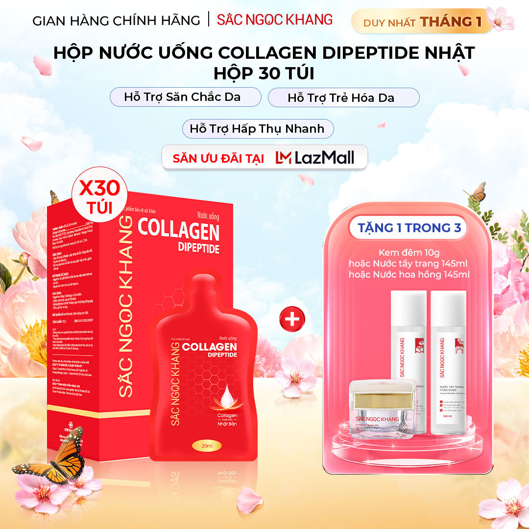 Nước uống đẹp da Collagen Dipeptide Sắc Ngọc Khang hấp thụ nhanh và vượt trội giúp trẻ hóa làn da - săn chắc và sáng mịn 30 túi II