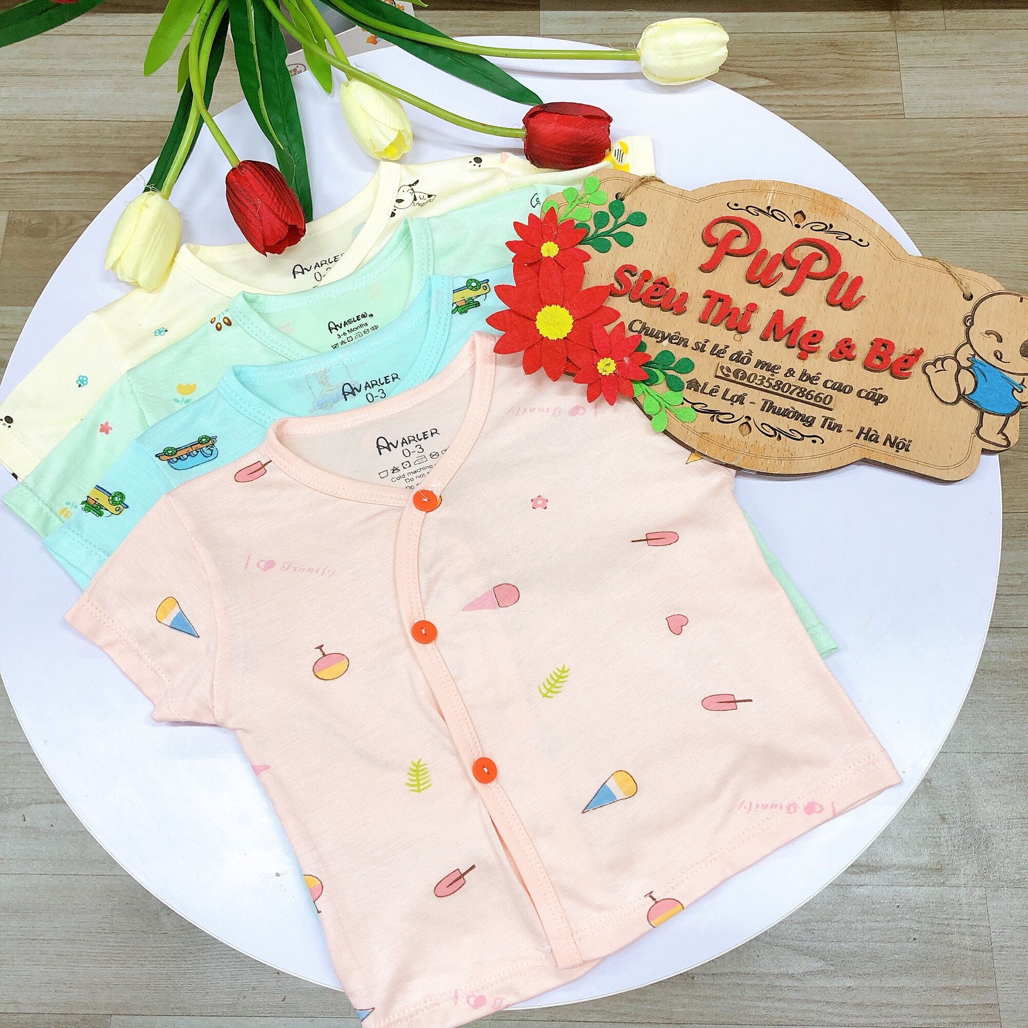 Áo cộc tay avalew cài cúc giữa cho bé