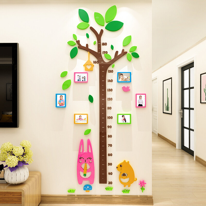 Thước đo chiều cao giấy dán tường lập thể 3d thước đo chiều cao đo chiều cao cây to hoạt hình cho bé trang trí mặt tường trường mẫu giáo ở phòng trẻ em