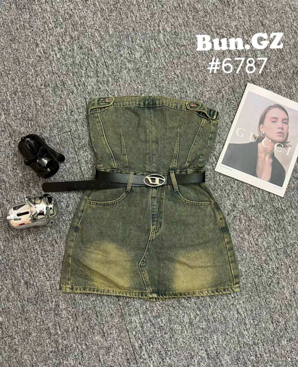 Váy đầm jeans quây kèm đai kh