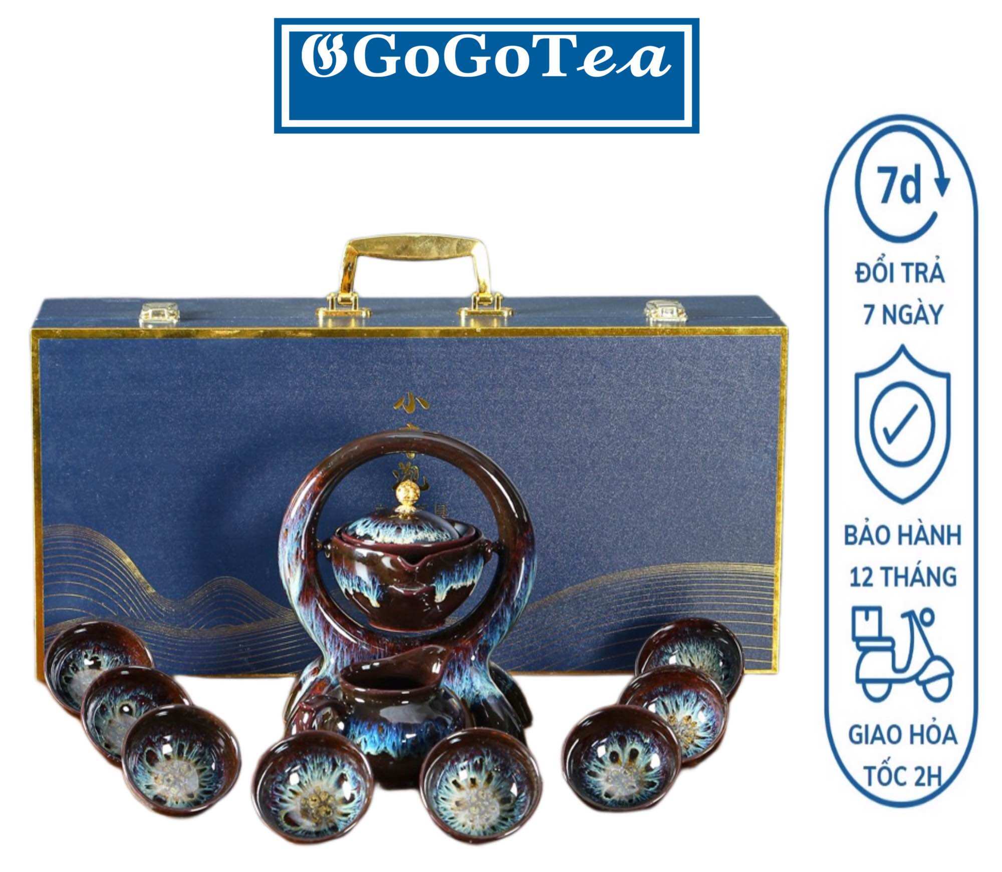 Bộ Ấm Trà Cao Cấp Bảo Châu Men Hỏa Biến (Túi hộp cao cấp đi kèm