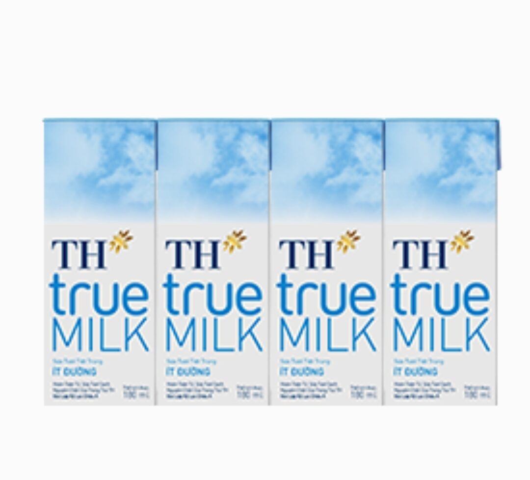 Sữa tươi TH True milk lốc 4 hộp 180ml vị nguyên chất, ít đường, có đường