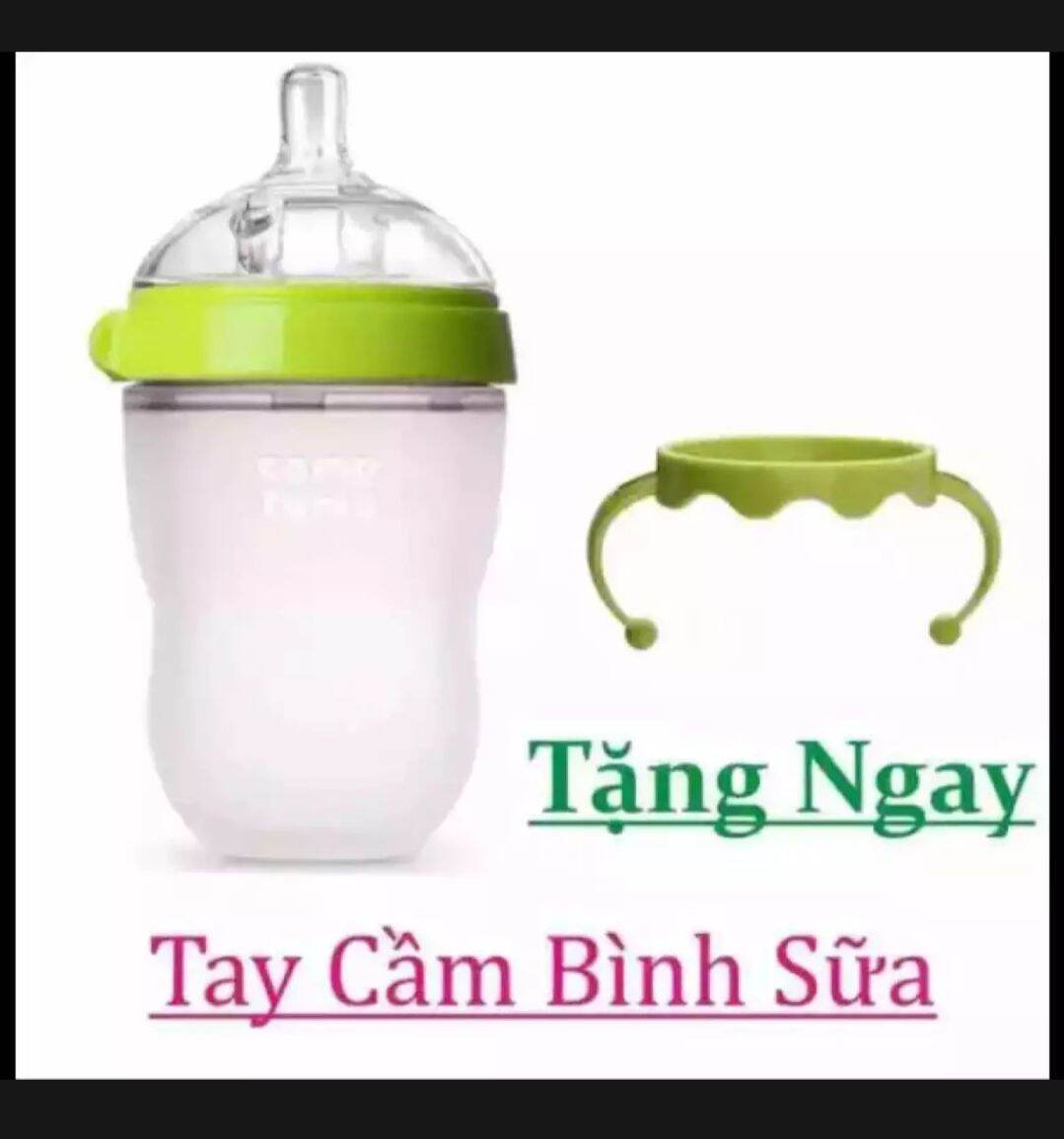 Bình sữa comotomo 250ml màu xanh [Tặng tay cầm cho bé]