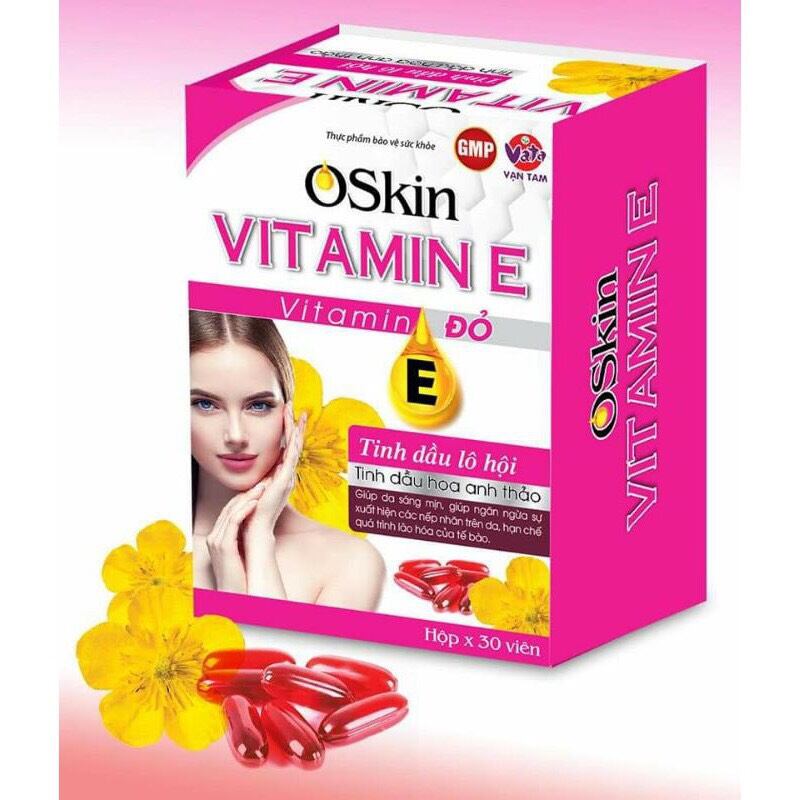 VIÊN UỐNG OSKIN VITAMIN E ĐỎ . GIẢM MỤN , MỜ NẾP NHĂN, MỜ NÁM SẠM , DƯỠNG TRẮNG , DA MỊN MÀNG , CHỐNG LÃO HÓA VỚI TINH DẦU LÔ HỘI VÀ HOA ANH THẢO.