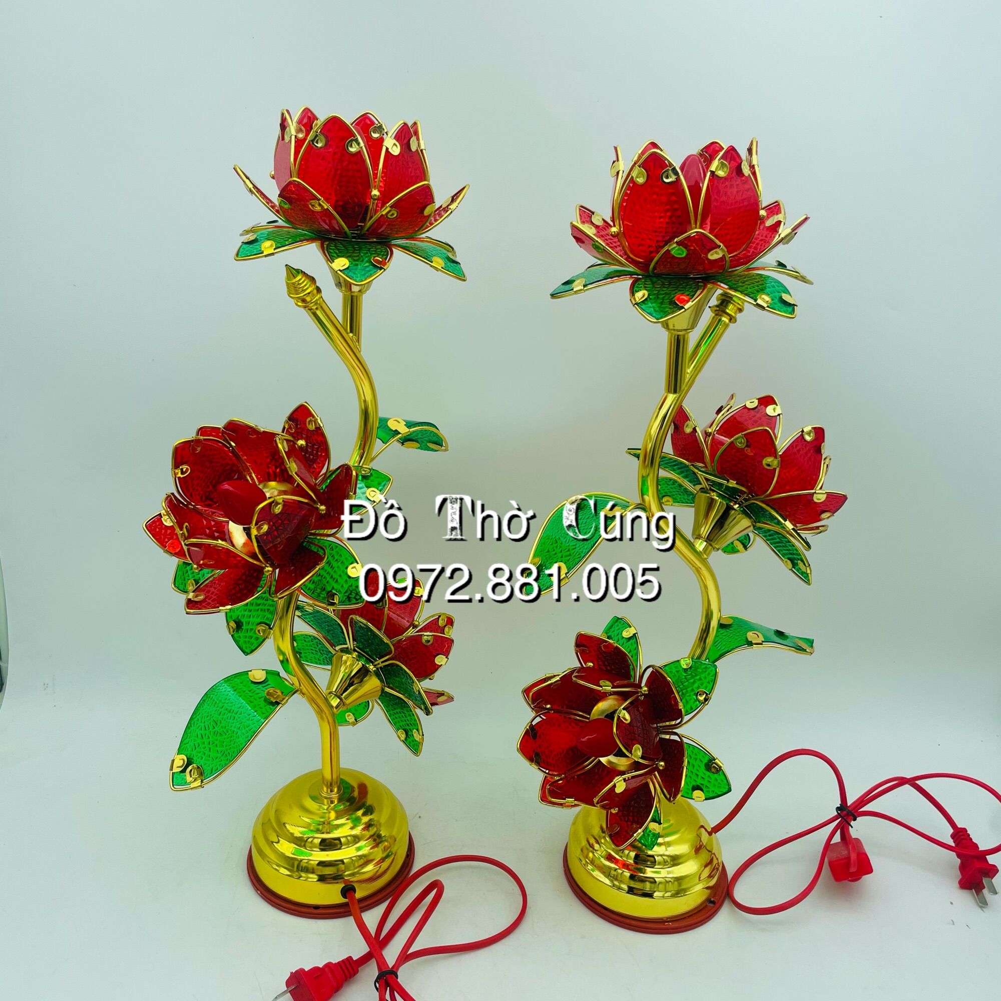 Đèn thờ cánh nhựa 3 bông màu đỏ